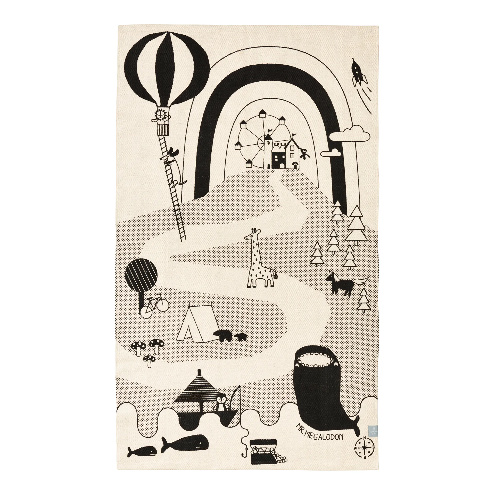 Dywan Mr. Megalodon Adventure 90x150 cm, Off white-czarny OYOY