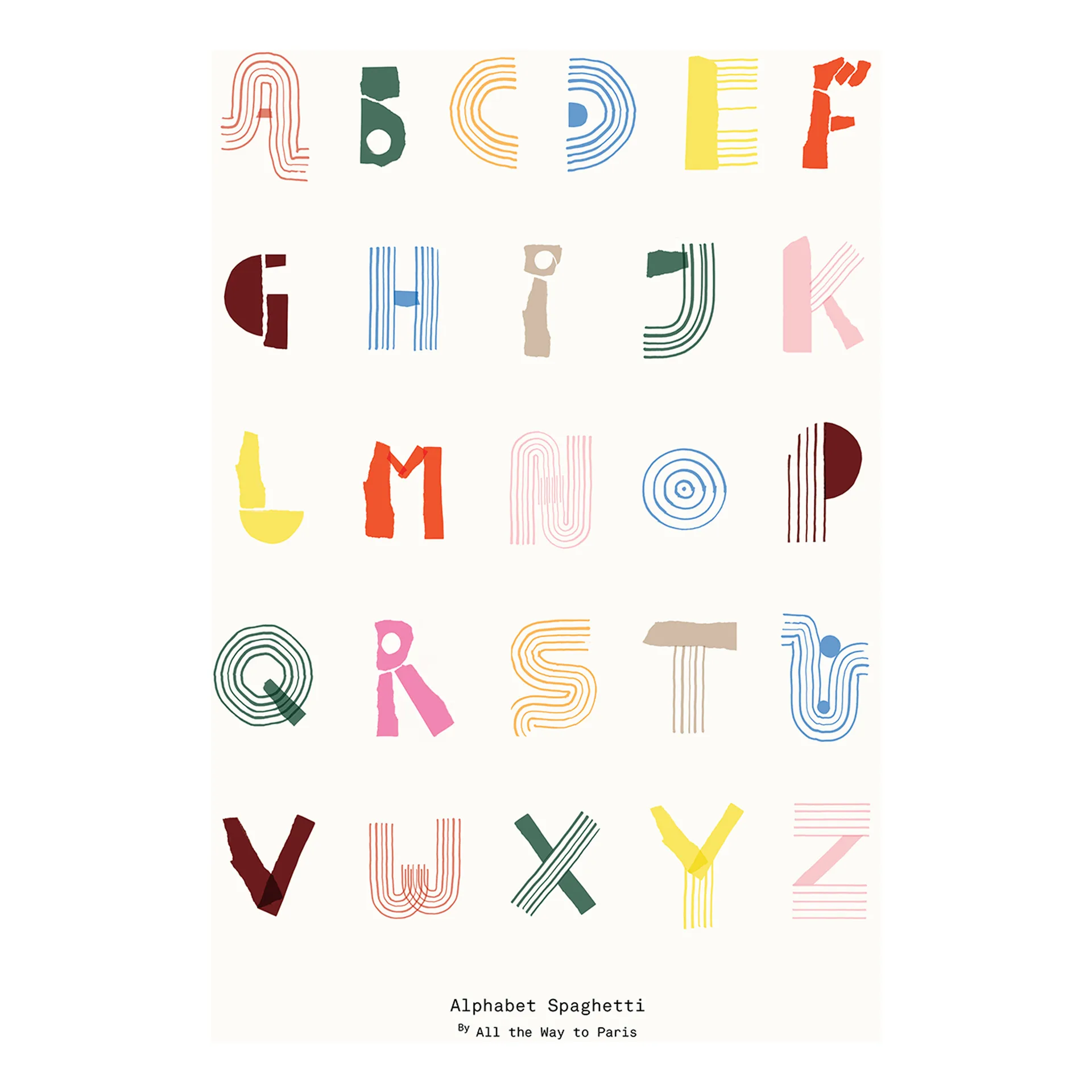 Plakat Alfabet Spaghetti ENG Multi-colour, 70x100 cm Paper Collective