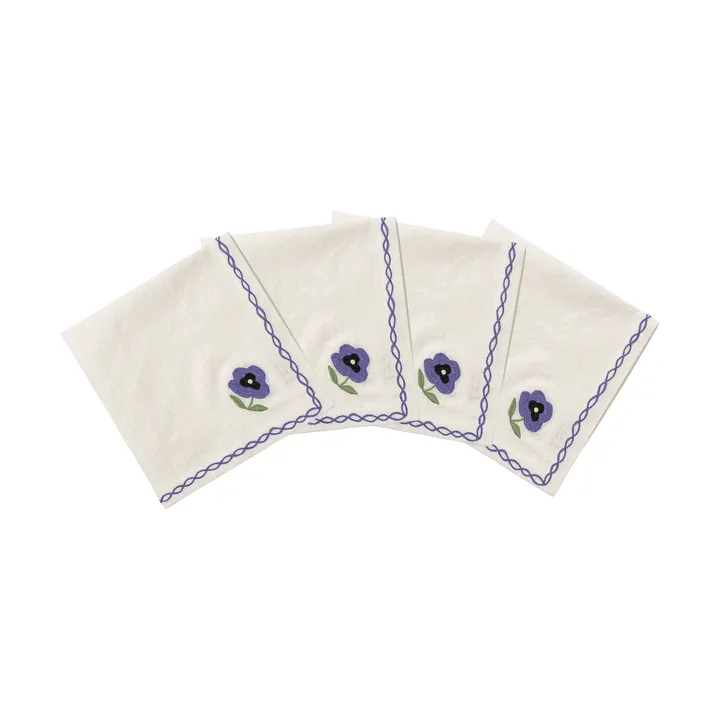 Madelen Möllard Pansy bawełniana serwetka - Blue, 4‑pak, 45x45 cm - Pick a Poppy