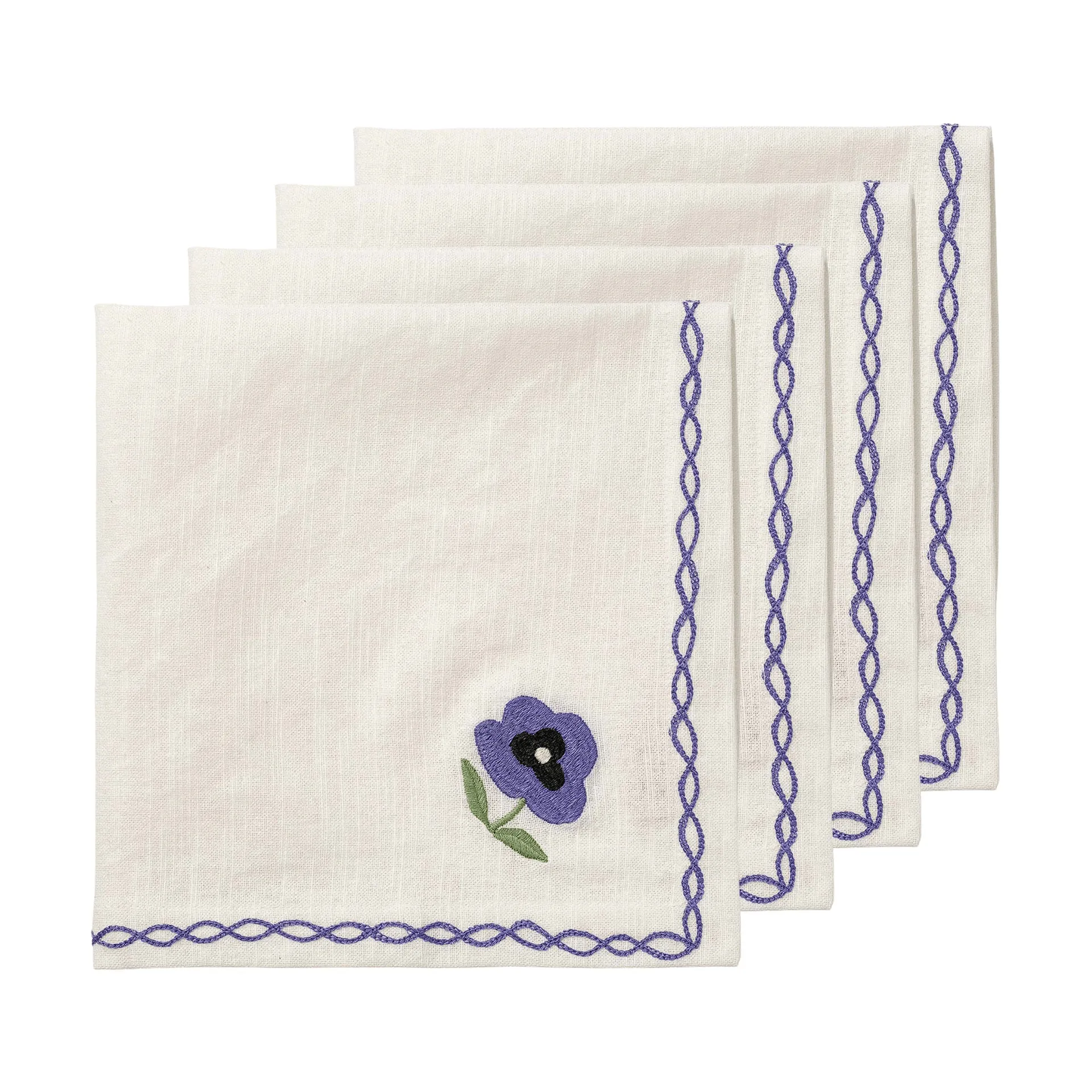 Madelen Möllard Pansy bawełniana serwetka, Blue, 4‑pak, 45x45 cm Pick a Poppy