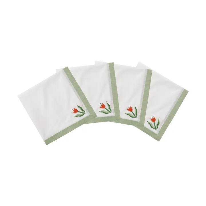 Madelen Möllard Tulip bawełniana serwetka - Jasnozielone, 4‑pak, 45x45 cm - Pick a Poppy