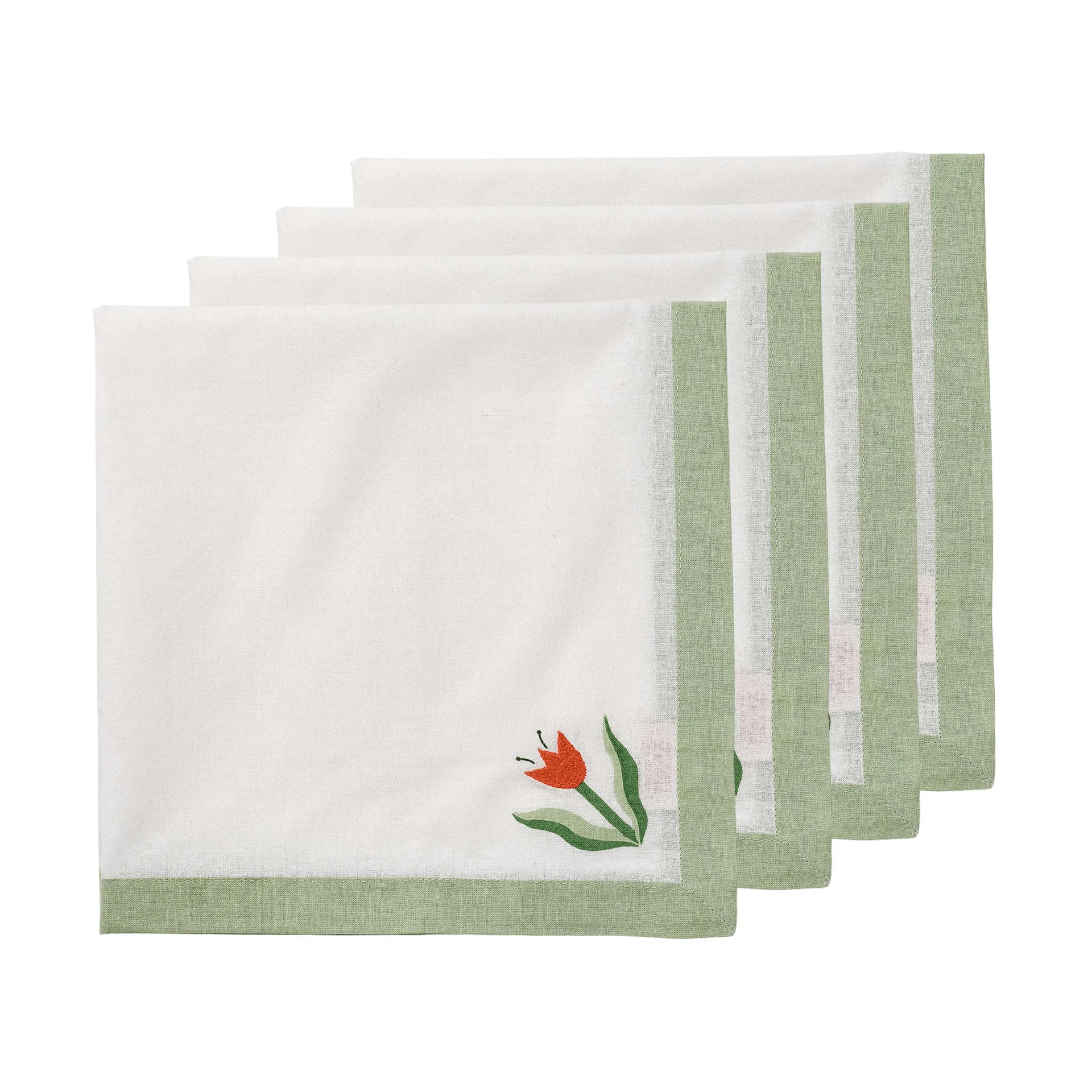 Madelen Möllard Tulip bawełniana serwetka, Jasnozielone, 4‑pak, 45x45 cm Pick a Poppy