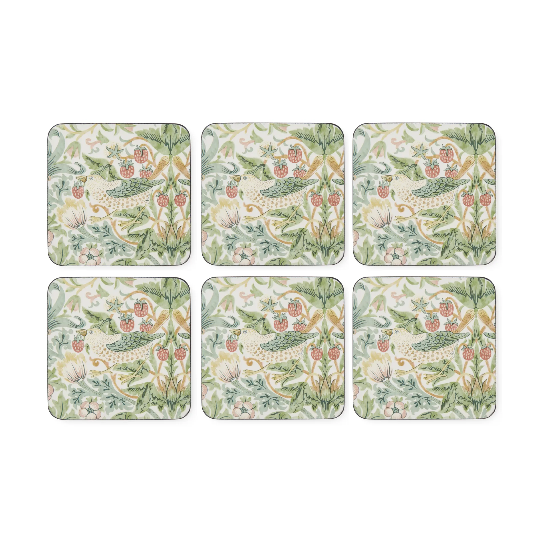 Podstawki pod szklanki Strawberry Thief, 6-pak, Green Pimpernel