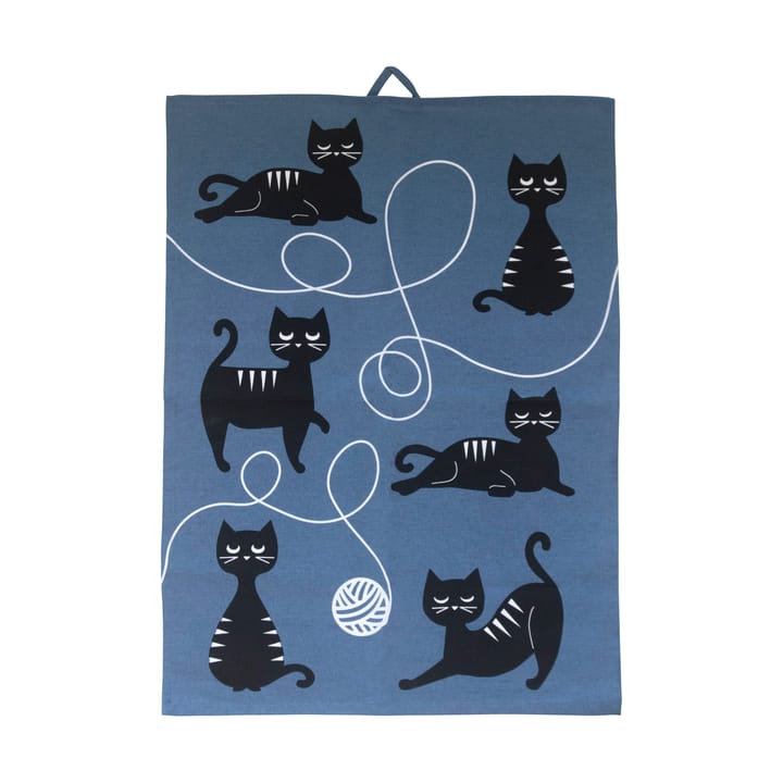 Ręcznik kuchenny Rodzina Kotów 50x70 cm - Niebiesko-czarno-biały - Pluto Design