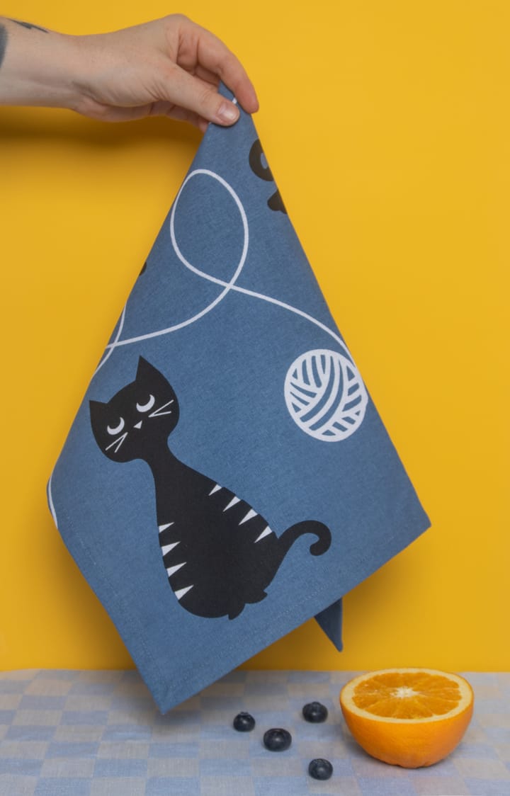 Ręcznik kuchenny Rodzina Kotów 50x70 cm - Niebiesko-czarno-biały - Pluto Design