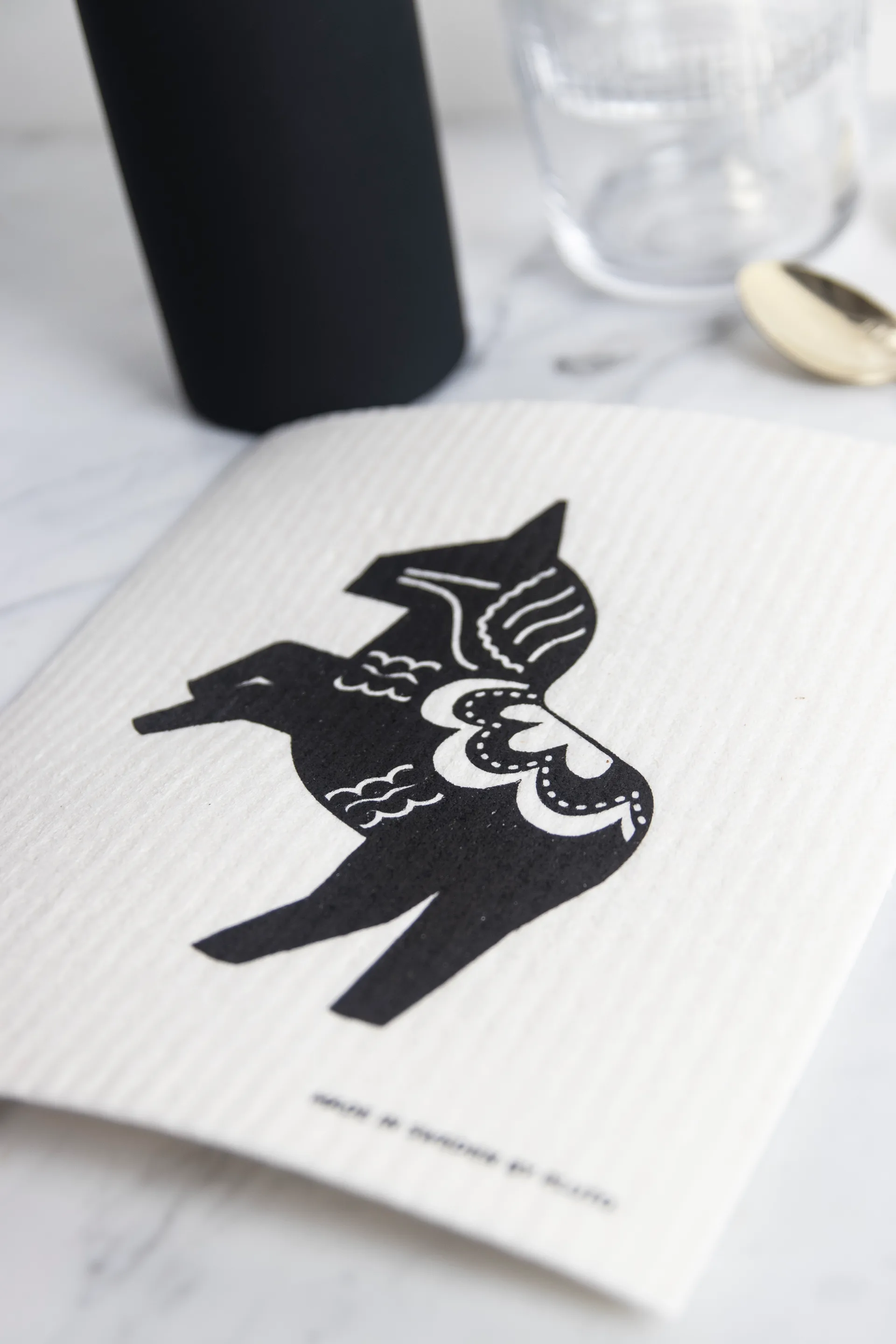 Ścierka do naczyń z motywem konia 17x20 cm, Czarno-biały Pluto Design