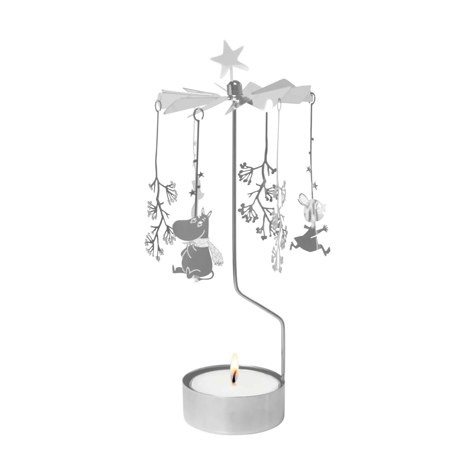 Świecznik karuzela - Mumin XL, First snow, silver Pluto Design
