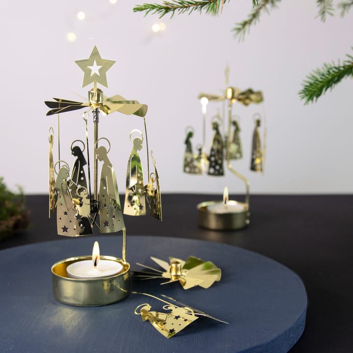 Świecznik karuzela - Szopka Bożonarodzeniowa - Złoty - Pluto Design