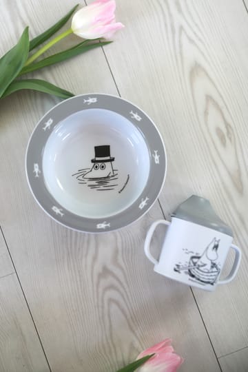 Mumin Vatten & Bad kubek niekapek i talerz z przyssawką - Szary - Rätt Start