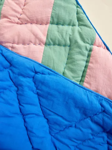 Kocyk bawełniany Rice w paski 140x200 cm - Pink-green-blue - RICE