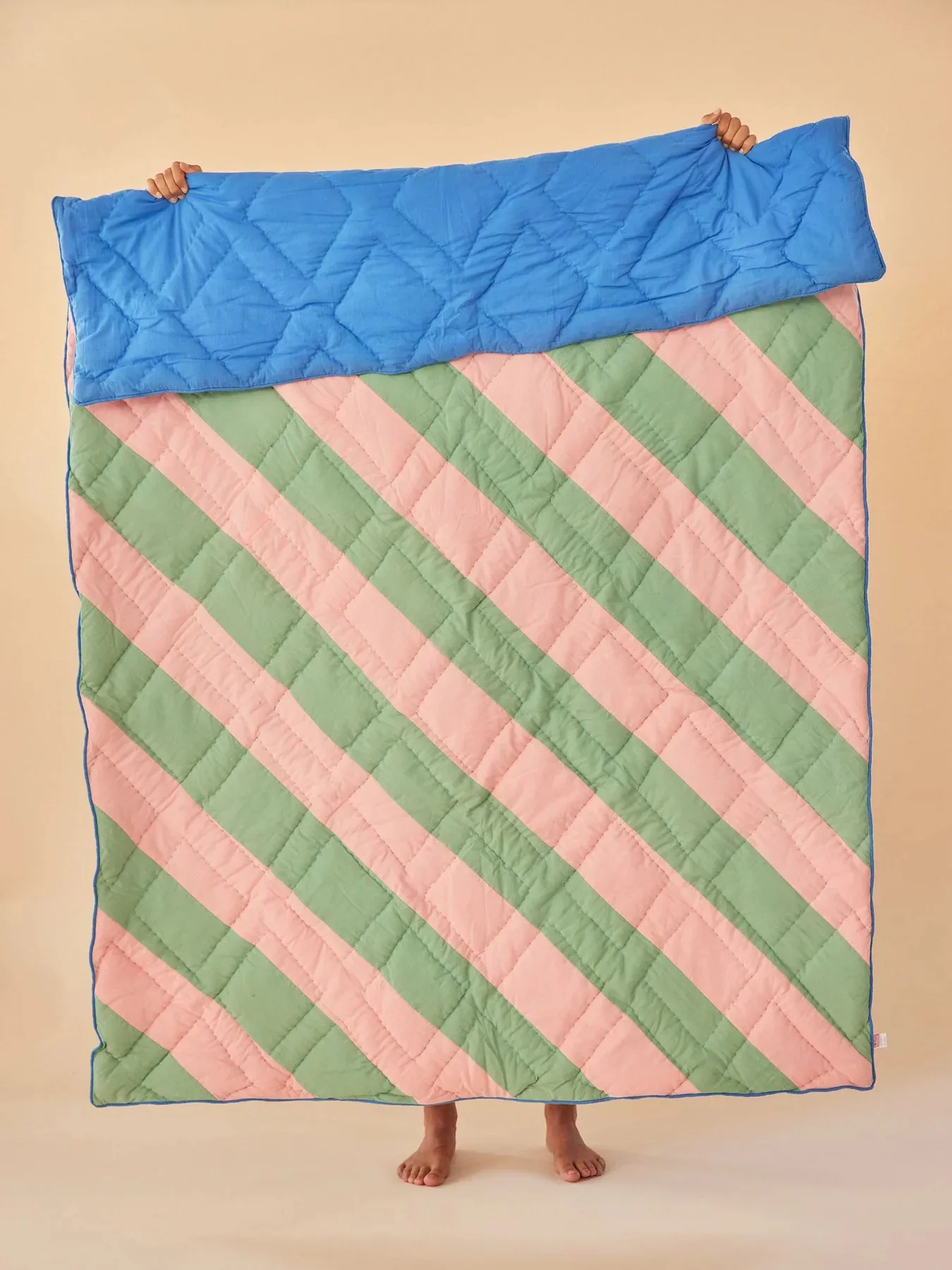 Kocyk bawełniany Rice w paski 140x200 cm, Pink-green-blue RICE