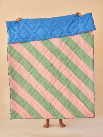 Kocyk bawełniany Rice w paski 140x200 cm - Pink-green-blue - RICE