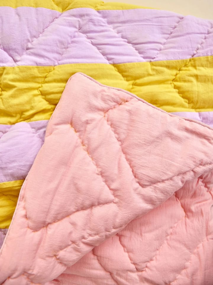 Kocyk bawełniany Rice w paski 140x200 cm, Yellow-lavender-pink RICE