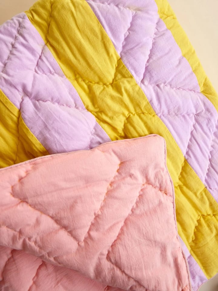 Kocyk bawełniany Rice w paski 140x200 cm, Yellow-lavender-pink RICE
