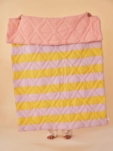 Kocyk bawełniany Rice w paski 140x200 cm - Yellow-lavender-pink - RICE