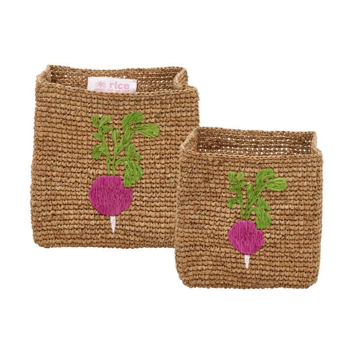 Koszyk z raffi do przechowywania Rice, 2 części - Radish Embroidery-Tea - RICE