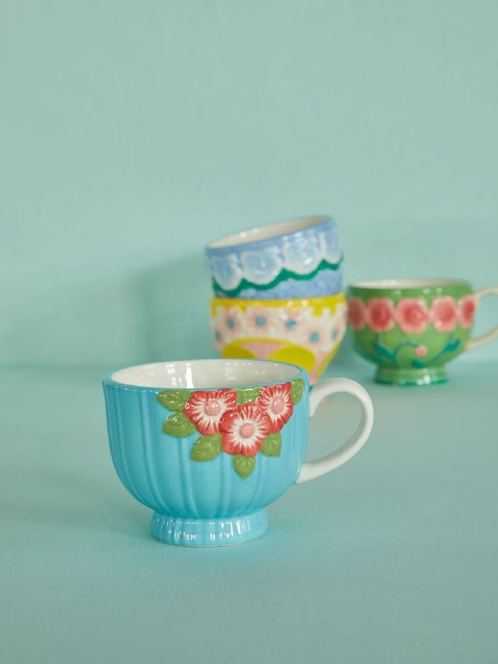 Kubek ceramiczny Rice Embossed Flower 300 ml, Miętowy RICE