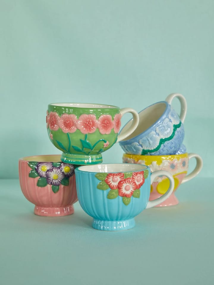 Kubek ceramiczny Rice Embossed Flower 300 ml, Miętowy RICE