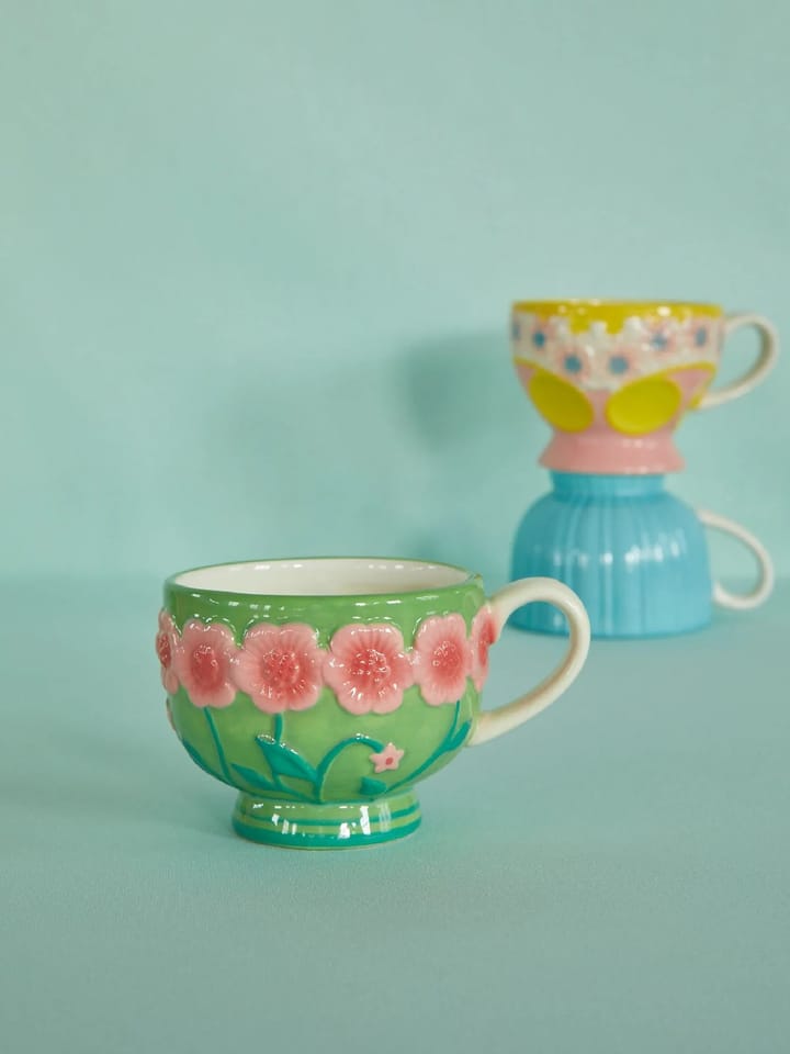 Kubek ceramiczny Rice Embossed Flower 300 ml, Zielona szałwia RICE