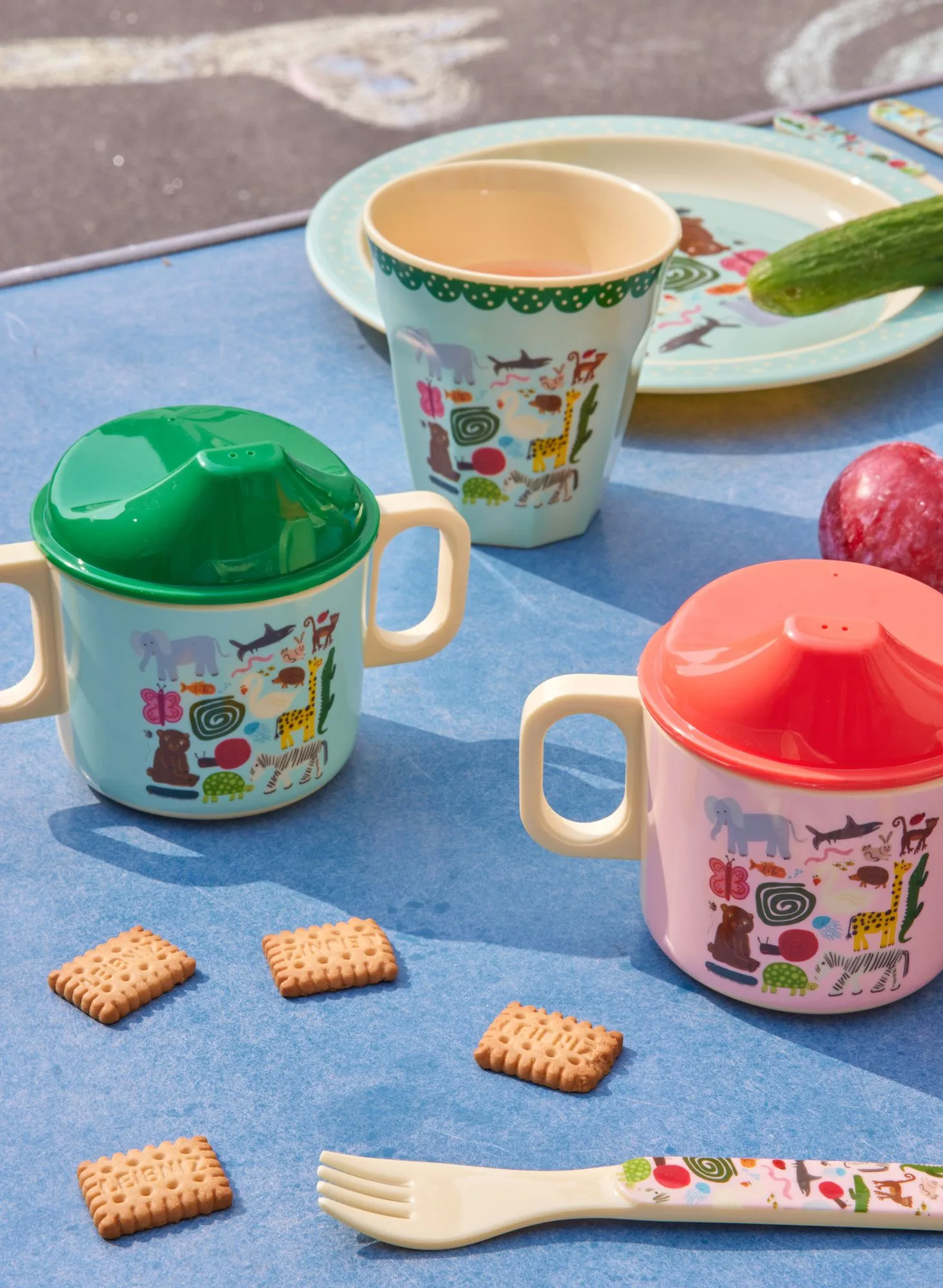 Kubek dziecięcy Rice Wildlife z dwoma uchwytami 250 ml, Mint RICE