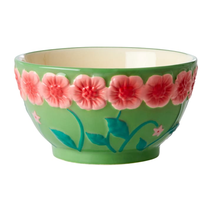 Miska ceramiczna Rice Embossed Flower Ø12 cm, Szałwiowa zieleń RICE
