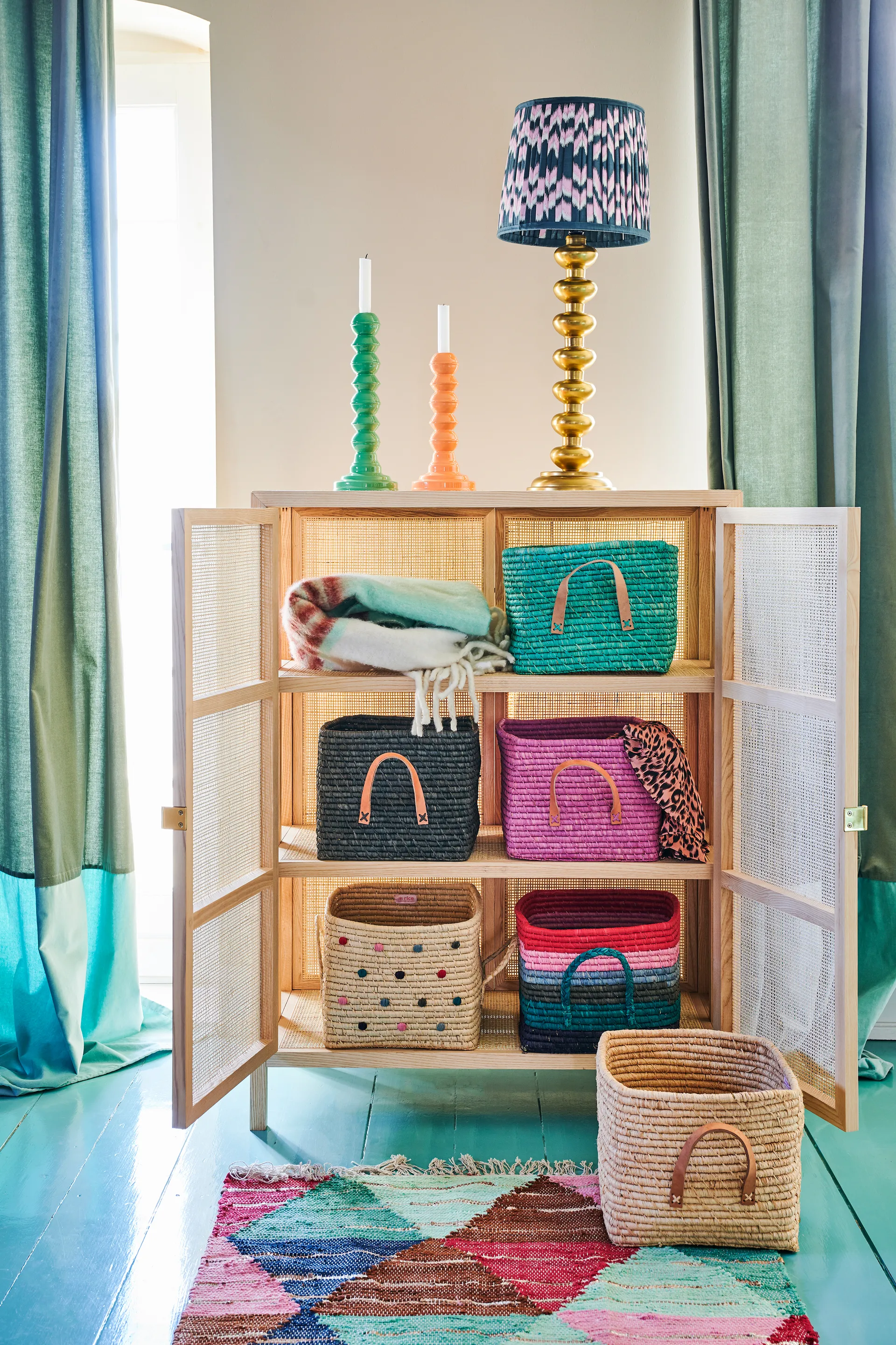 Rice koszyk z rafii, Naturalny RICE