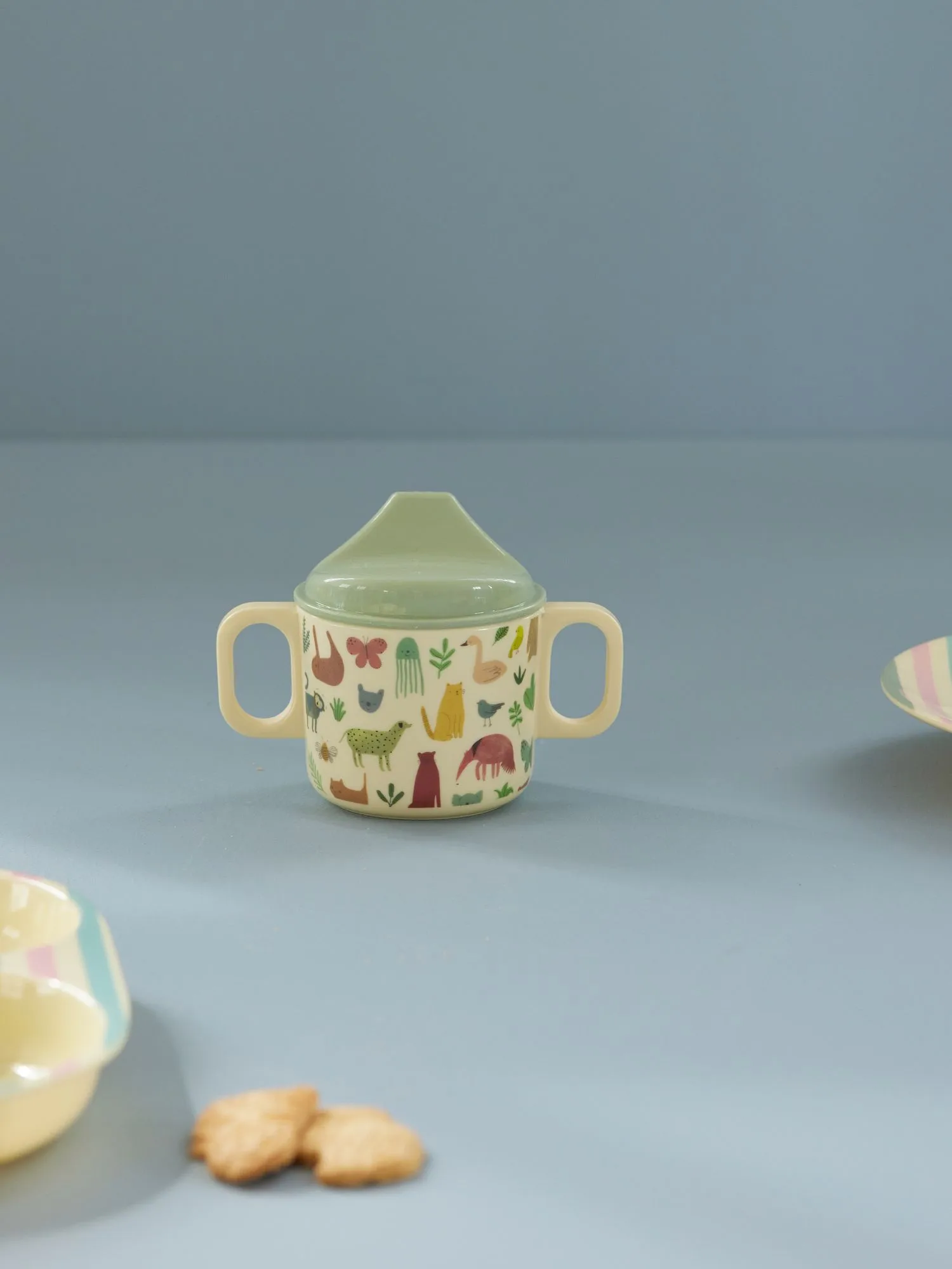 Rice kubek dla dzieci z dwoma uchwytami 20 cl, Sweet Jungle Print-Cream RICE