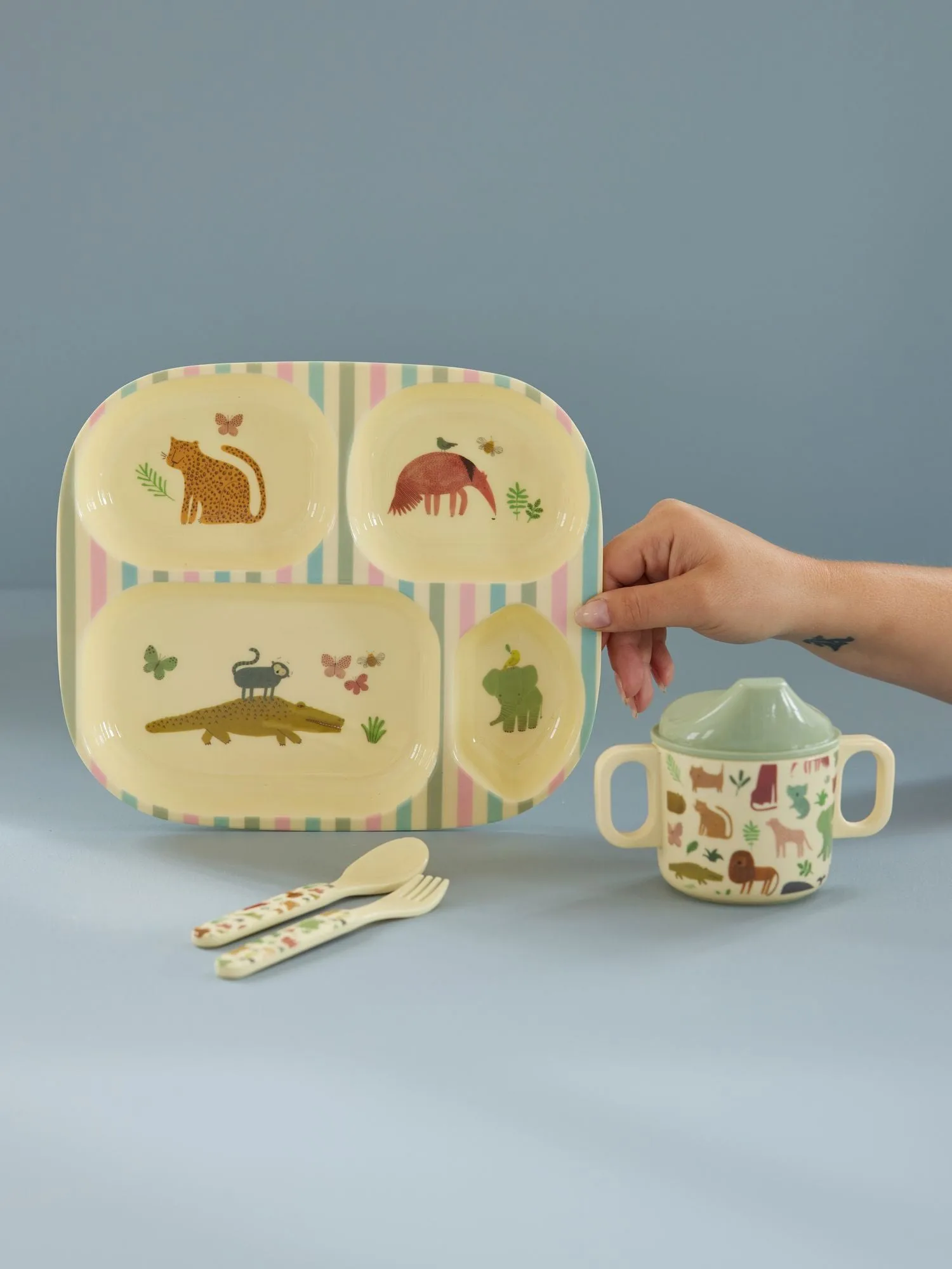 Zastawa stołowa dla dzieci Rice 4 szt., Sweet Jungle Print-Cream RICE