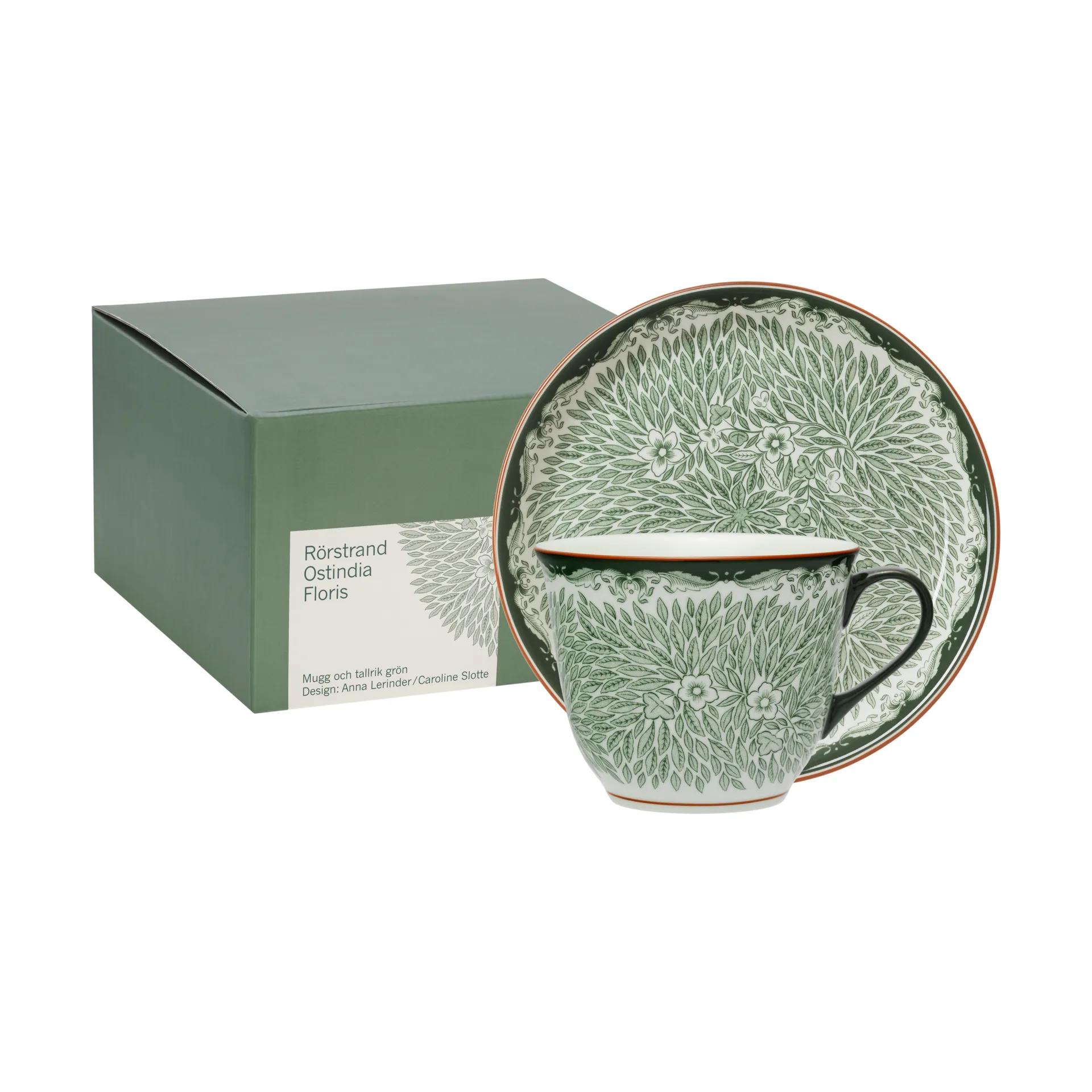 Ostindia Floris kubek 400 ml i talerz Ø20 cm, Zielony
 Rörstrand