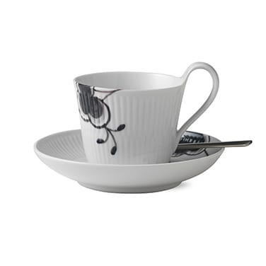 Black Fluted Mega filiżanka ze spodkiem 2, 250 ml-wysoki uchwyt Royal Copenhagen
