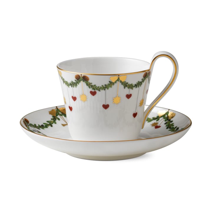 Star Fluted Christmas filiżanka ze spodkiem - 24 cl-wysoki uchwyt - Royal Copenhagen
