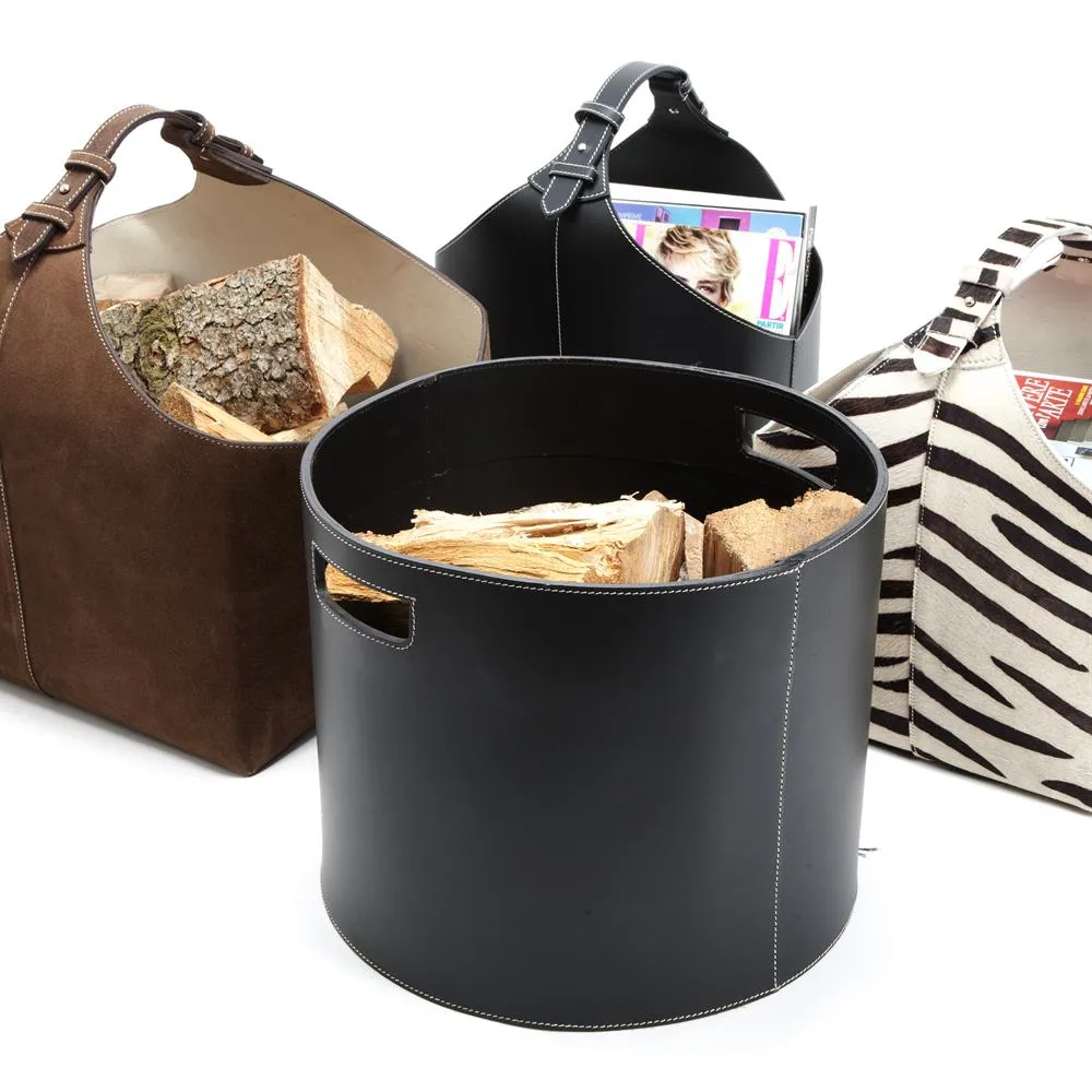 Kosz na drewno okrągły Ørskov, czarny z białymi szwami Ørskov