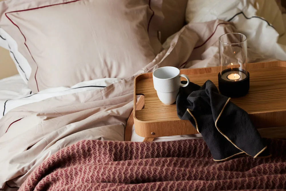 Komplet pościeli Carl 150x210 cm, Beżowo-bordowy Sagaform