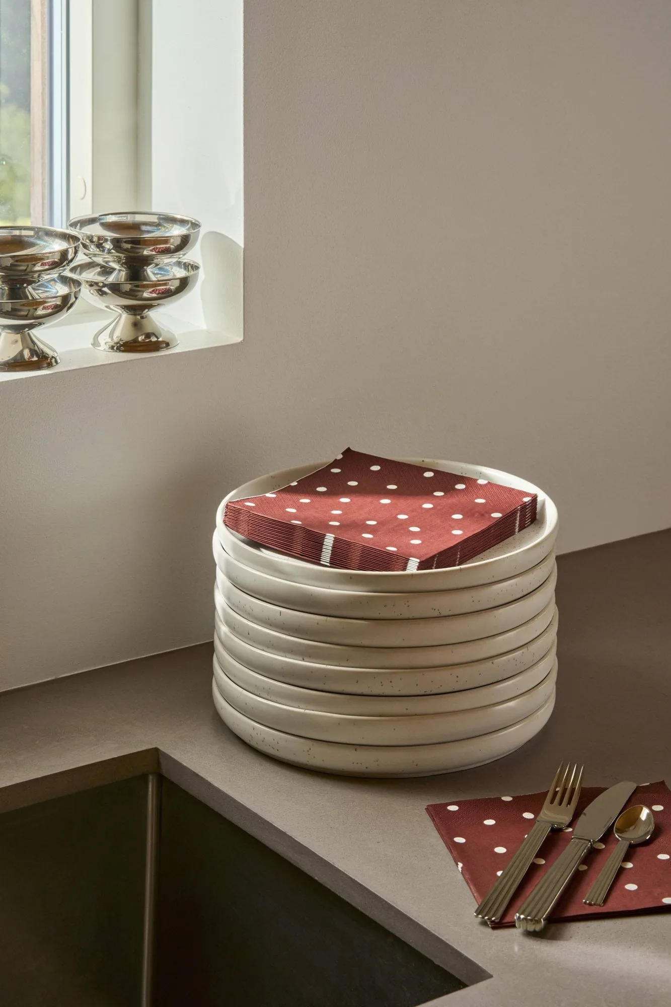 Fine dots serwetki papierowe, Bordowo-biały, 20‑pak, 33x33 cm Scandi Essentials
