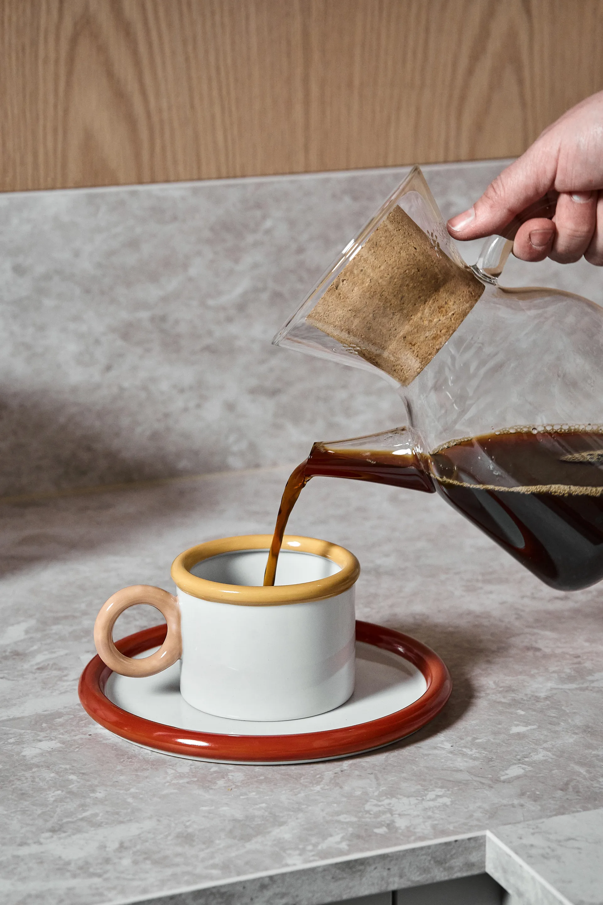 Filiżanka ze spodkiem Chunky, Czerwono-żółta Scandi Living