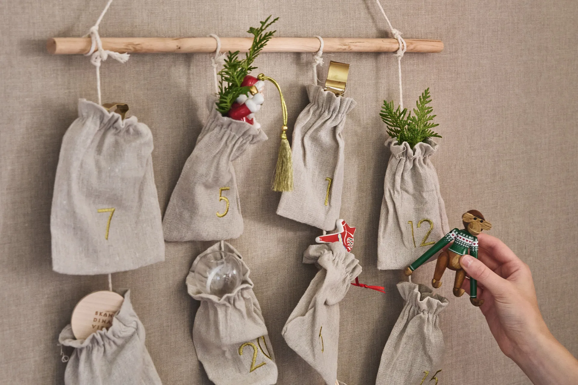 Kalendarz adwentowy Joyful 75 cm, Beżowy Scandi Living