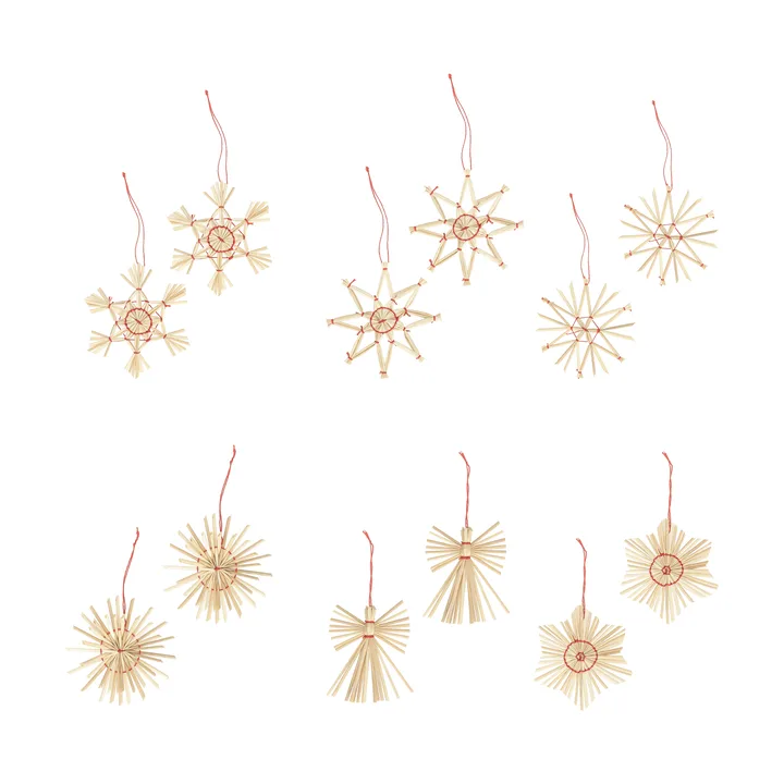 Zawieszki choinkowe ze słomy Straw, 12 elementów - Czerwony - Scandi Living