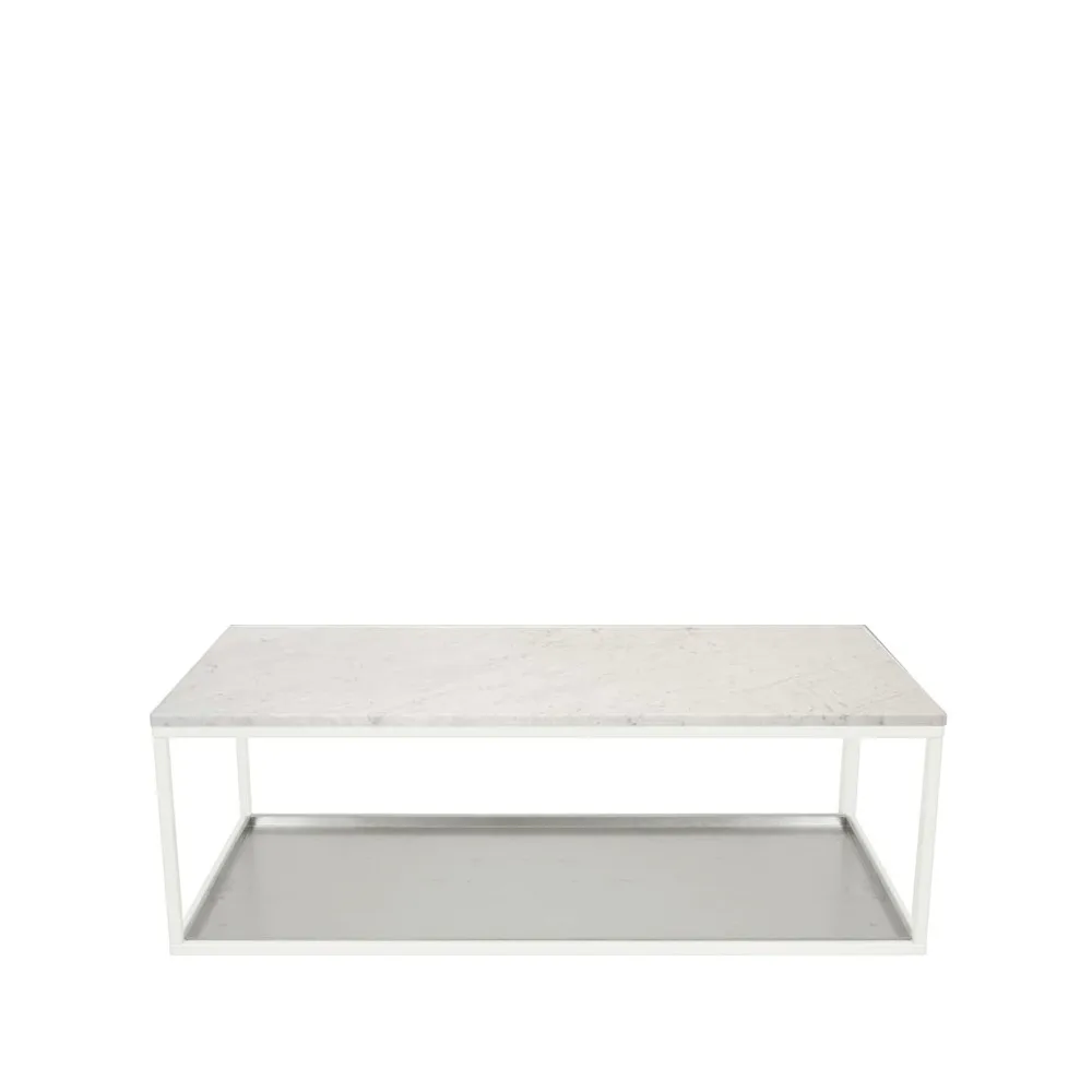 Stolik kawowy 11, biały marmur, podstawa lakierowana na biało, blacha cynkowana Scherlin