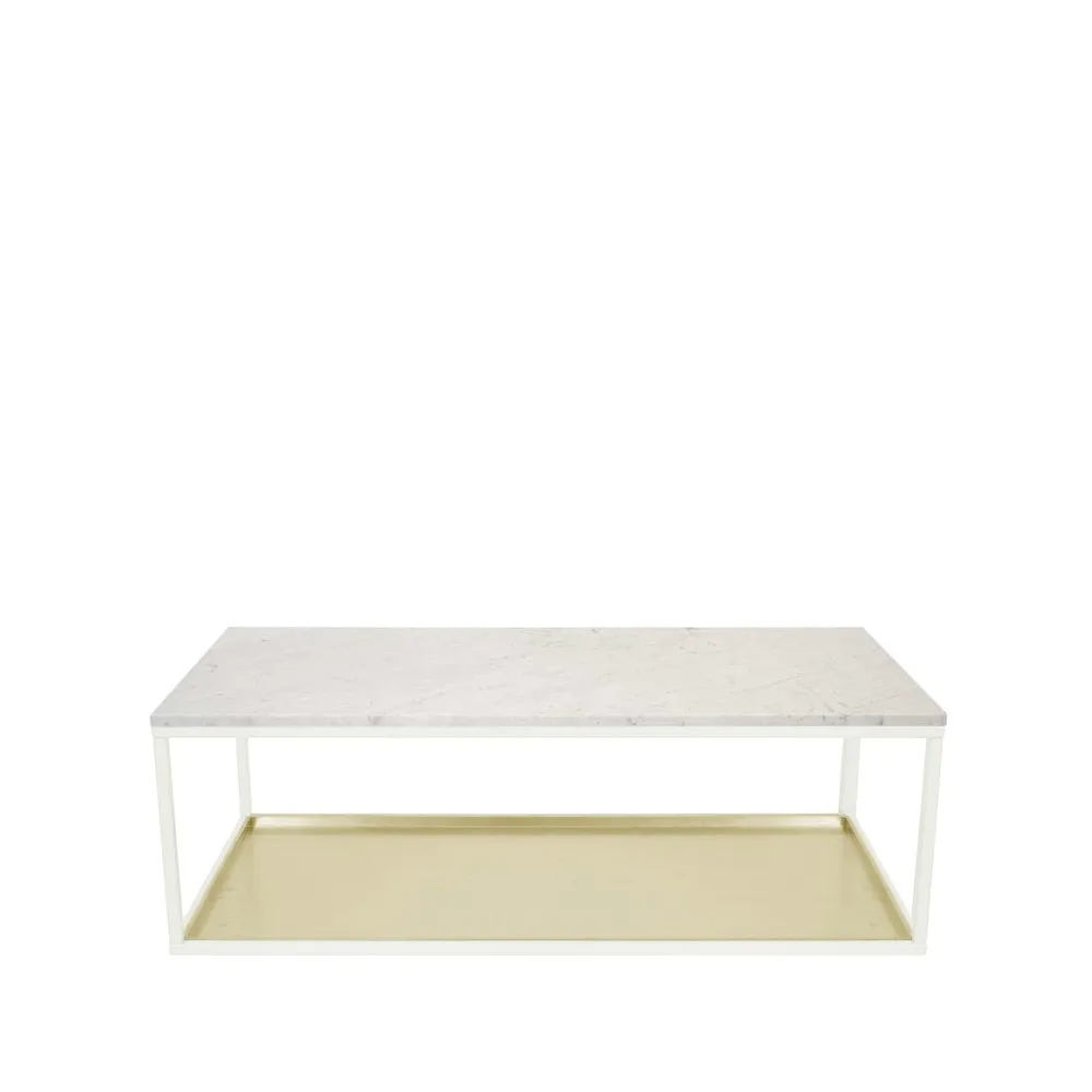 Stolik kawowy 11, marmur biały, podstawa lakierowana na biało, talerz mosiężny Scherlin