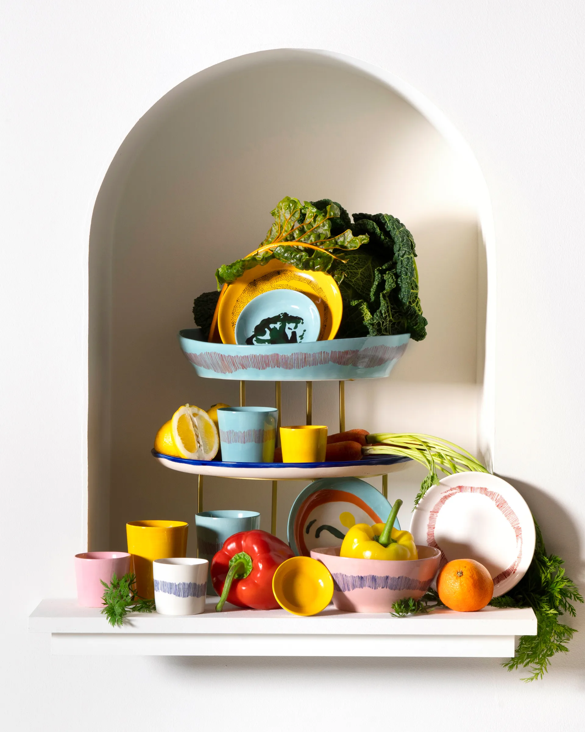 Ottolenghi Feast kubek do kawy 250 ml, zestaw 4 sztuk, White stripes-blue Serax