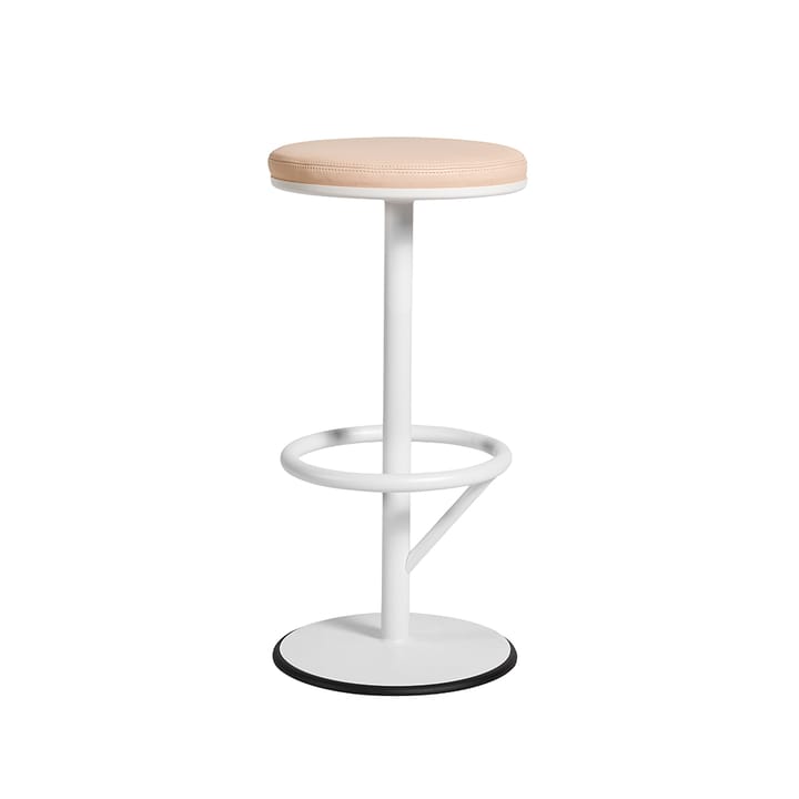 Orbit niski stołek barowy - biały matowy lakier, jasnobrązowa skóra - SMD Design
