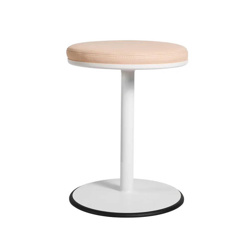 Taboret okrągły Orbit, biała, jasnobrązowa skóra SMD Design