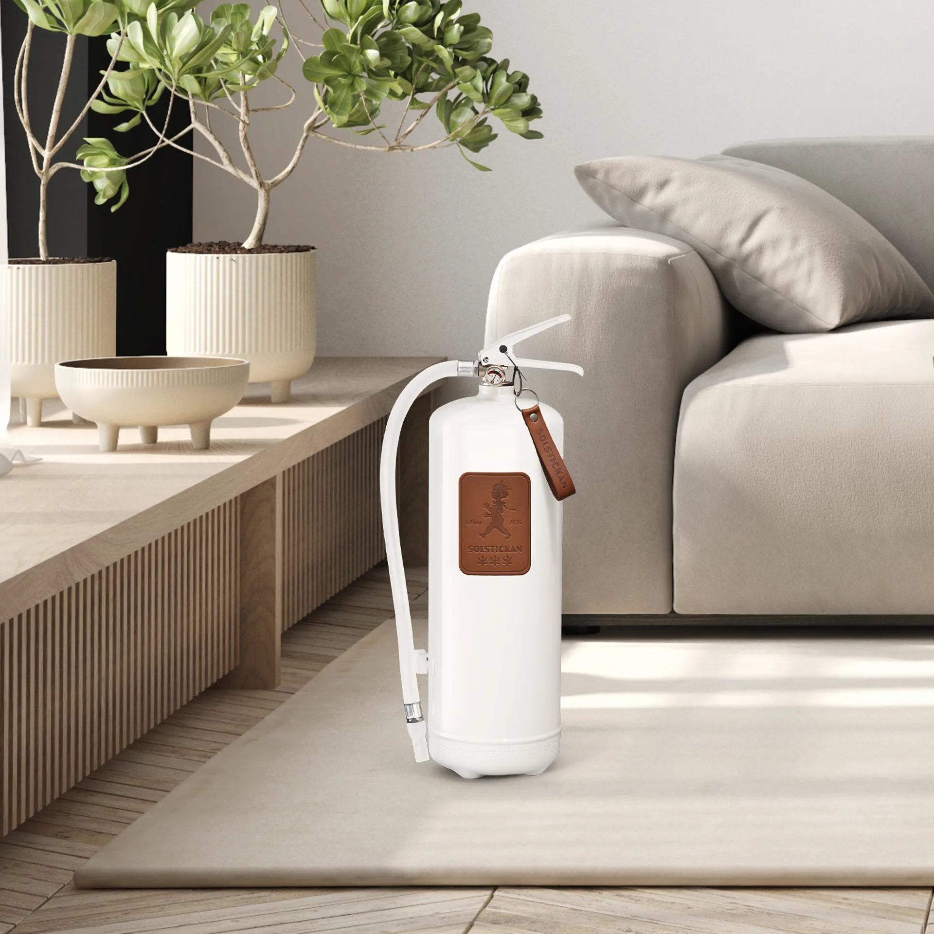 Gaśnica Solstickan 6 kg, Biała-ciemnobrązowa skóra Solstickan Design