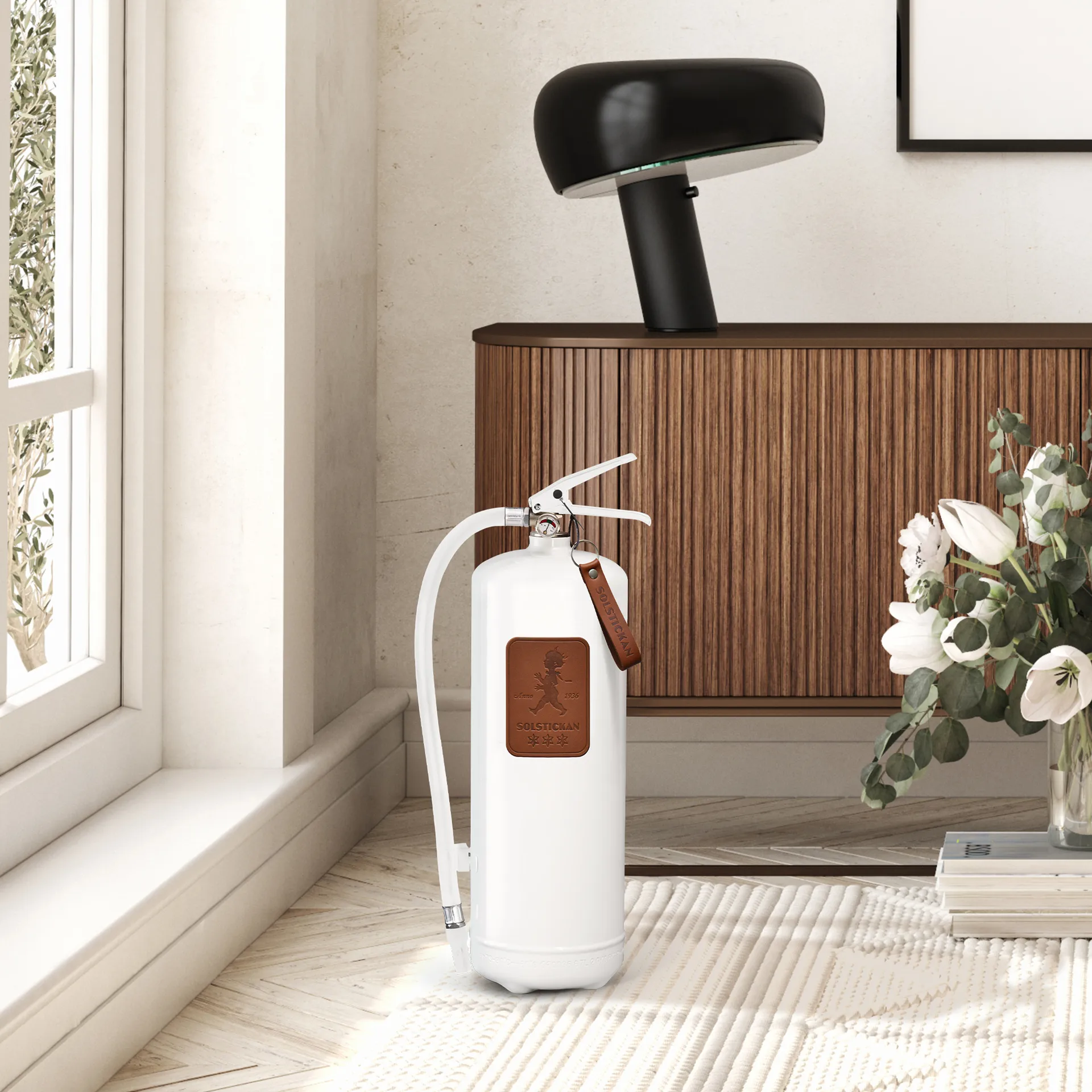Gaśnica Solstickan 6 kg, Biała-ciemnobrązowa skóra Solstickan Design