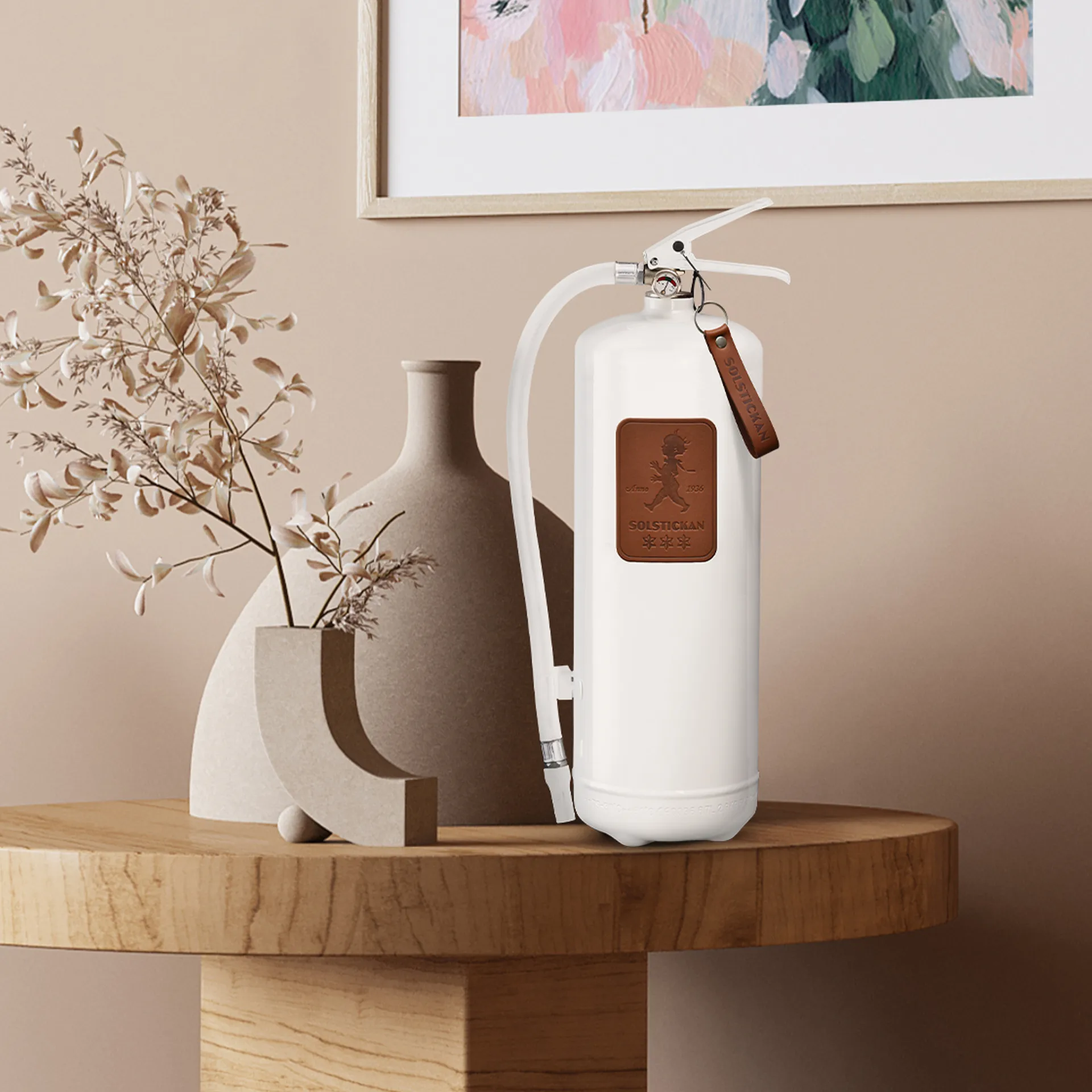 Gaśnica Solstickan 6 kg, Biała-ciemnobrązowa skóra Solstickan Design