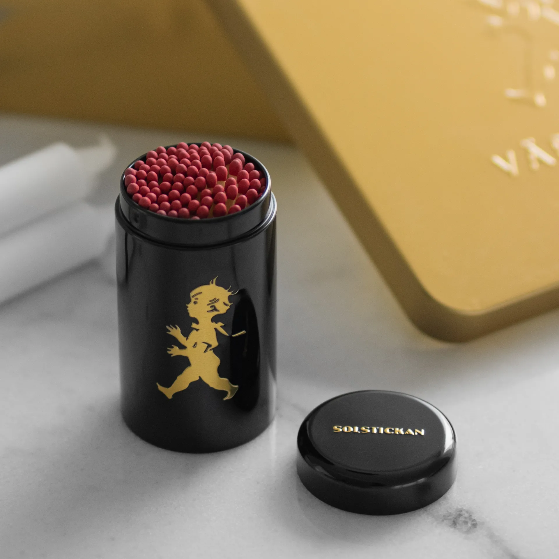 Puszka na zapałki Solstickan 100 -pak, Czarno-żółta Solstickan Design