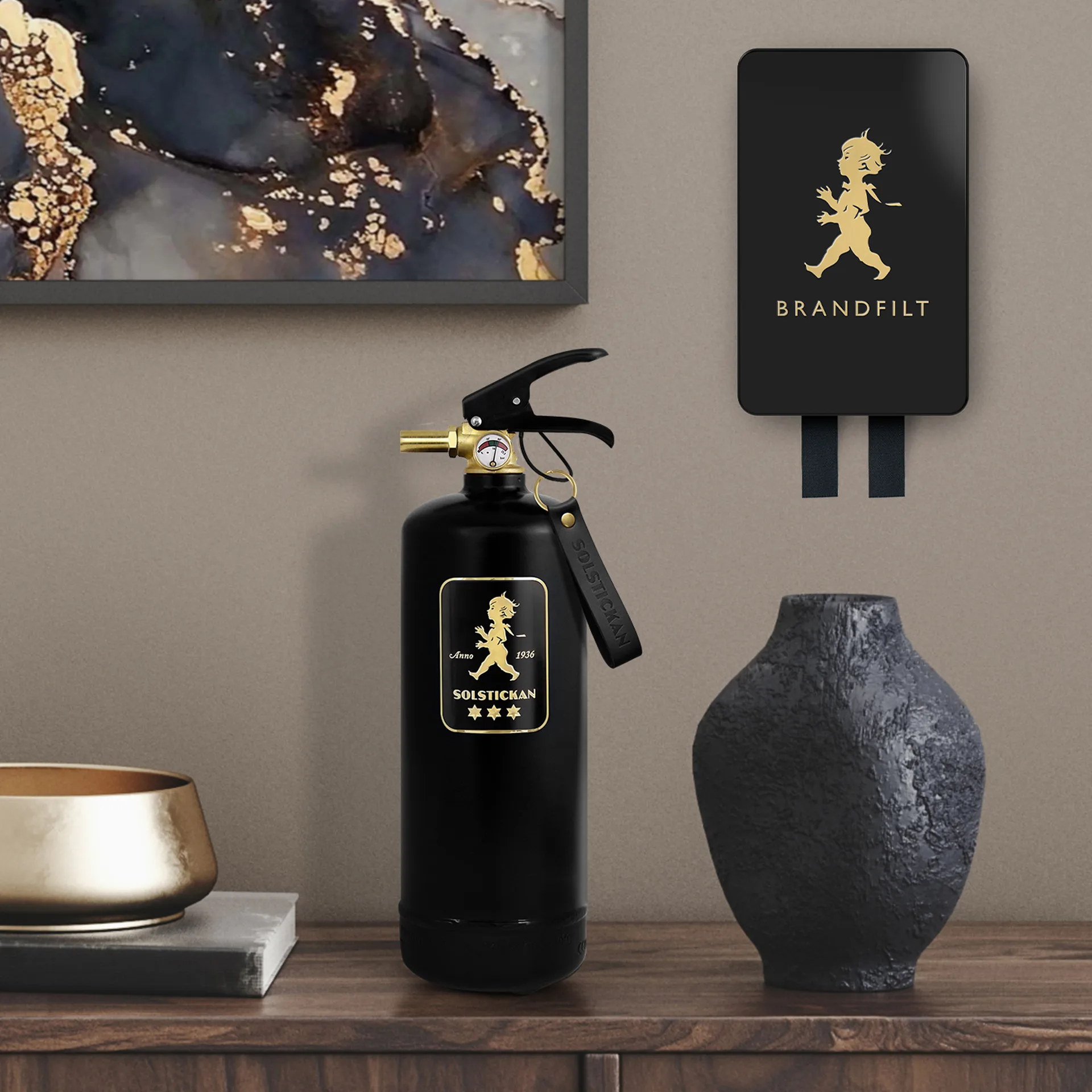 Solstickan koc gaśniczy 16x2,7x25 cm, Czarny-złoty Solstickan Design