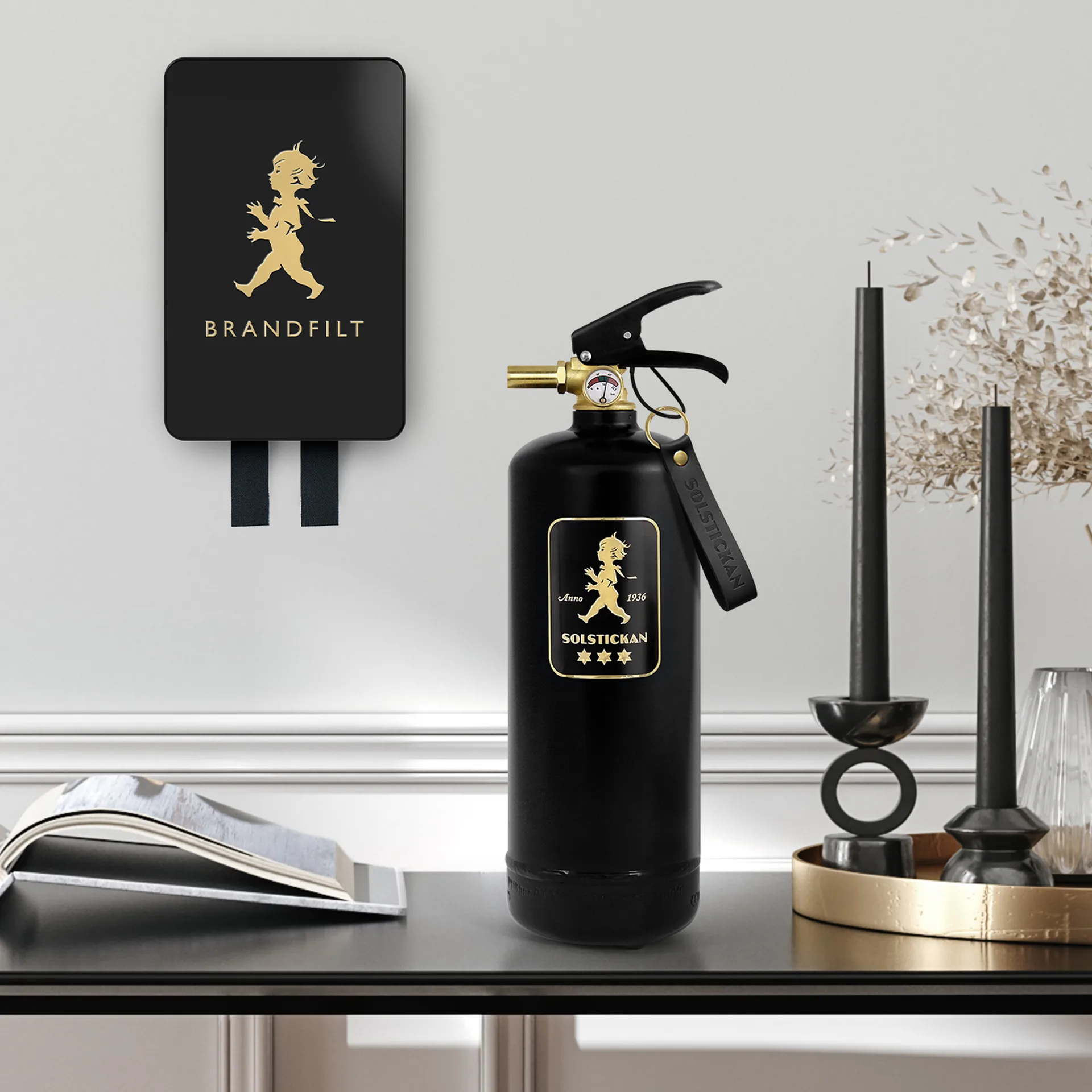 Solstickan koc gaśniczy 16x2,7x25 cm, Czarny-złoty Solstickan Design