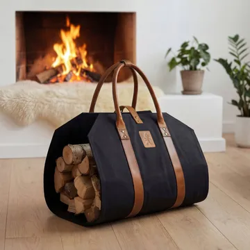 Solstickan kosz na drewno canvas - Czarny - Solstickan Design