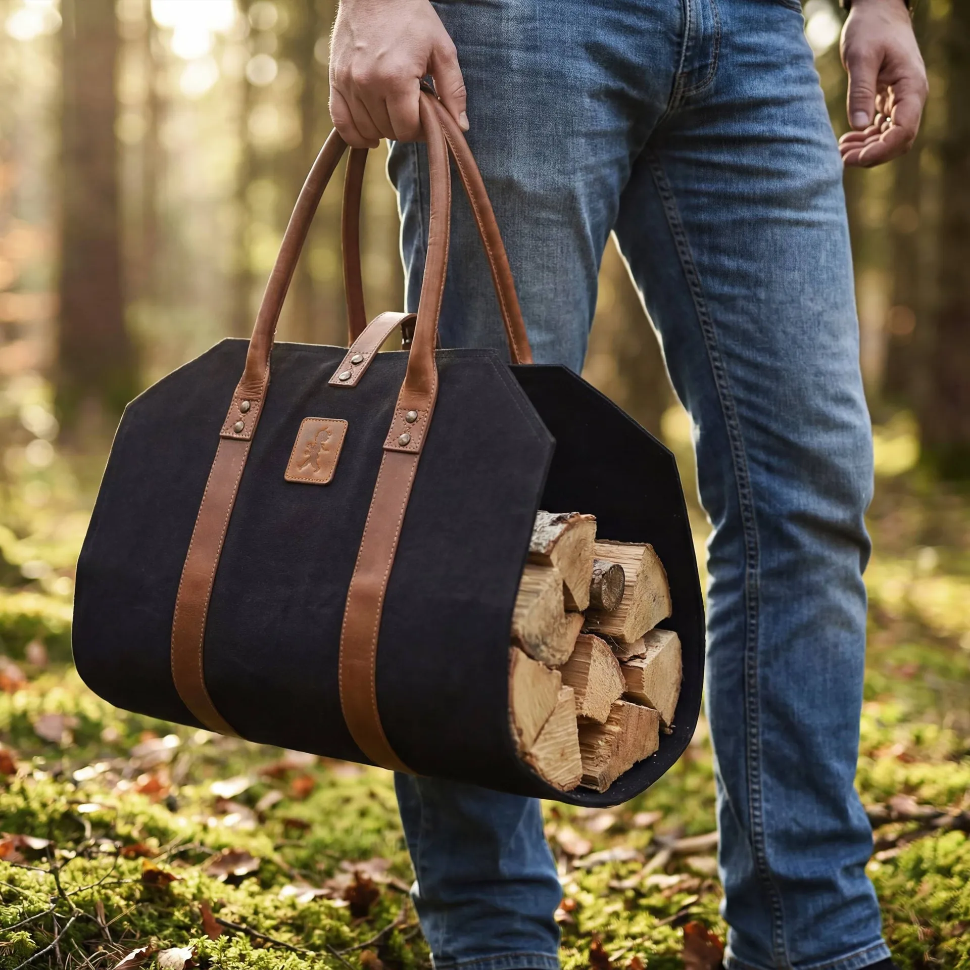 Solstickan kosz na drewno canvas, Czarny Solstickan Design